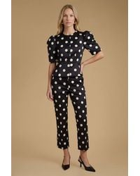 Oasis - Matte Satin Polka Dot Tailored Trouser - Lyst
