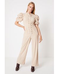 Oasis - Cord Scallop Edge Puff Sleeve Jumpsuit - Lyst