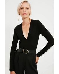 WOVCOR - Deep V-Neck Long Sleeve Knit Bodysuit - Lyst