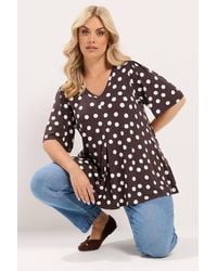 Yours - Polka Dot Pleated Front Top - Lyst