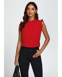 FS Collection - Frill Trim Sleeve Frill Neck Blouse Top - Lyst