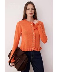 WOVCOR - Textured Knit Ruffle Hem Cardigan – Button Closure - Lyst