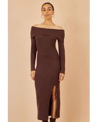 Yumi' - Bardot Knitted Fitted Midi Dress - Lyst