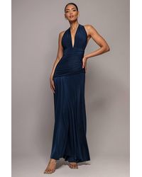 Goddiva - Halter Neck Empire Waist Gathered Maxi Dress - Lyst