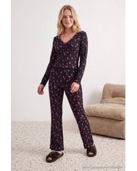 WOVCOR - V Neck Long Sleeve Lace Detail Ribbed Pyjama Set - Lyst