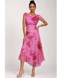 Jolie Moi - Asymmetric Draped Print Lace Maxi Dress - Lyst