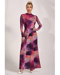 Jolie Moi - High Neck Long Sleeve Mesh Maxi Dress - Lyst