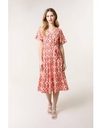 Blue Vanilla - Elasticated Waist Short Sleeve Button Up V-Neck Midi Dress - Lyst