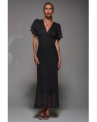 Jolie Moi - V-Neck Frill Sleeve Chiffon Midaxi Dress - Lyst