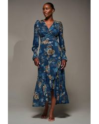 Jolie Moi - Long Sleeve Frill Hem Mesh Maxi Dress - Lyst