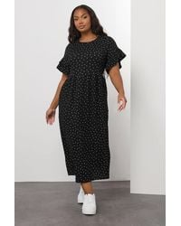 Yours - Polka Dot Frill Sleeve Midi Dress - Lyst