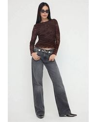 WOVCOR - Flock Print Tulle Boat Neck Long Sleeve Stretch Knit Blouse - Lyst