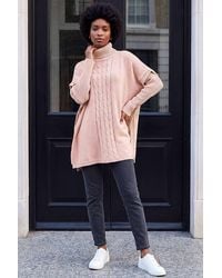 Roman - Cable Knit Roll Neck Poncho Jumper - Lyst
