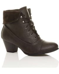AJVANI - Mid Cuban Heel Pixie Lace Up Granny Ankle Boots - Lyst