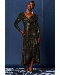 Jolie Moi - Sparkly Glitter Wrap Flare Maxi Dress - Lyst