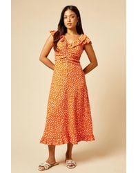 Dorothy Perkins - Petite Ditsy Frill Neck Ruched Front Jersey Midi Dress - Lyst
