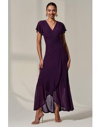 Jolie Moi - Plain Wrap Mesh Maxi Dress - Lyst