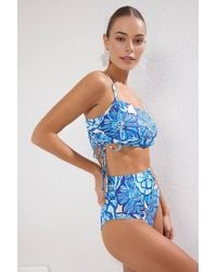 WOVCOR - Square Neck Ruched Side Detail Bikini Top - Lyst