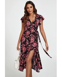 FS Collection - Floral Frill Sleeve Midi Wrap Dress - Lyst