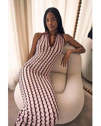 Karen Millen - Knit Contrast Collar Pointelle Sleeveless Midi Dress - Lyst
