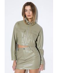 MissPap - Woven Detail Faux Leather Jacket - Lyst