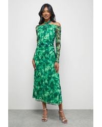 Warehouse - Print Twist Mesh Midi Dress - Lyst