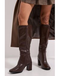 Dorothy Perkins - Wide Fit Kristen Square Toe High Heel Faux Leather Knee Boots - Lyst