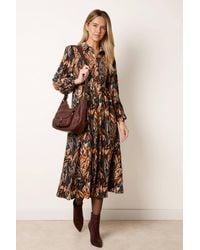Blue Vanilla - Shirred Waist Long Sleeve Button Up Collar Midi Dress - Lyst