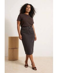 WOVCOR - High Waist Denim Midi Skirt W/ Front Slit & Slim Fit - Lyst