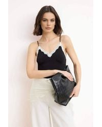 WOVCOR - Strappy Lace Trim V Neck Sleeveless Fitted Bodysuit - Lyst