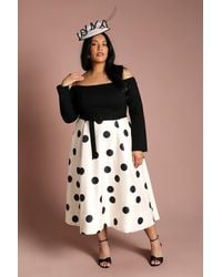 Coast - Plus Long Sleeve Bardot Printed Full Skirted Ponte Midi Dress - Lyst