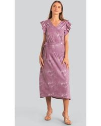Enorsia - Frill Sleeve Asymmetric Jersey Midi Dress - Lyst