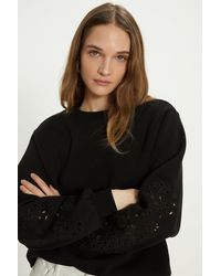 Oasis - Embroidered Broderie Sleeve Sweatshirt - Lyst