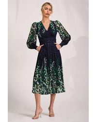 Jolie Moi - Long Sleeve Printed Lace Midi Dress - Lyst