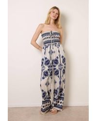Blue Vanilla - Shirred Waist Sleeveless Bardot Jumpsuit - Lyst