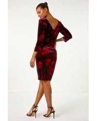 Roman - Velvet Rose Print Side Twist Shift Dress - Lyst