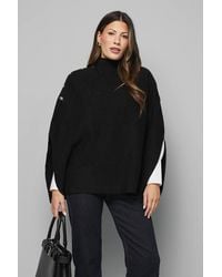 Wallis - Button Detail High Neck Knitted Poncho Sweater - Lyst