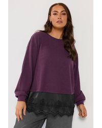 Yours - Long Sleeve Lace Hem Top - Lyst