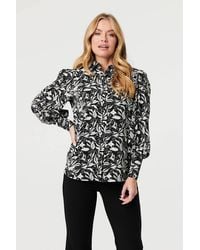 Izabel London - Leaf Print Long Balloon Sleeve Shirt - Lyst
