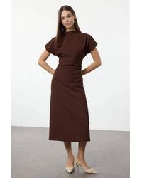 WOVCOR - Draped High Neck Midi Dress - Lyst