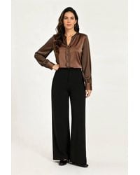 FS Collection - Satin Notch Neck Blouse W/ Sheer Chiffon Sleeves - Lyst