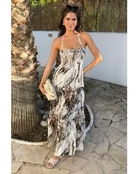AX Paris - Multi Animal Print Tie Neck Shirred Top Smock Midi Dress - Lyst