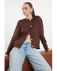 WOVCOR - Soft-Textured Knit Cardigan Jewelry Button Detail - Lyst
