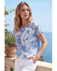 Roman - Leaf Print Lace Bubble Hem Top - Lyst
