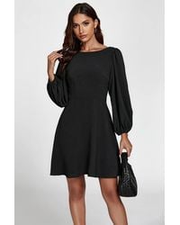 FS Collection - Long Sleeve Back V Neck Skater Mini Dress - Lyst