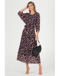 Jolie Moi - Chiffon Pleated Batwing Sleeve Maxi Dres Dress - Lyst