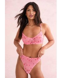 Nasty Gal - Heart Print Mesh Underwire Set - Lyst