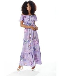 Liquorish - Bird & Floral Print Shoulder Maxi Dress - Lyst