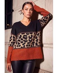 Roman - Petite Animal Print Colourblock Jumper - Lyst