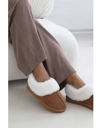 Where's That From - Inaya Mule Slippers With Faux Fur Collar Trim - Lyst